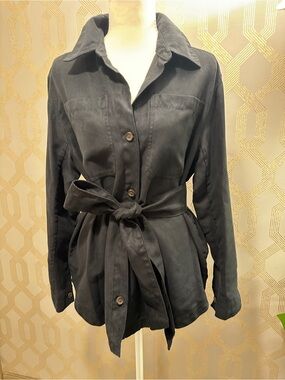 Banana Republic Vegan Suede Belted Utility Jacket Shacket Black Small